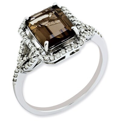 Smoky Quartz Ring Sterling Silver Diamond QR3072SQ, MPN: QR3072SQ, 883957436982