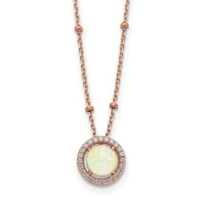 White Created Opal CZ Diamond with 2 In Extender Necklace 16 Inch Sterling Silver Rose-Tone QG6187-…