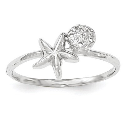 Polished Starfish &amp; Sand Dollar Ring 14k white Gold K5757, MPN: K5757, 191101453380