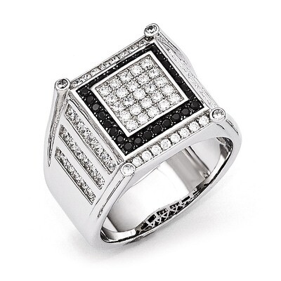 Black &amp; White Men&#39;s Ring Sterling Silver &amp; Cubic Zirconia QMP575, MPN: QMP575, 886774240381