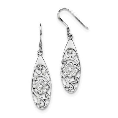 Fancy Flower Shepherd Hook Earrings Sterling Silver Rhodium-plated Polished QE11995, MPN: QE11995, …
