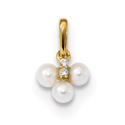 Childrens White Freshwater Cultured Pearl &amp; CZ Diamond Pendant 14k Gold YC1297, MPN: YC1297,