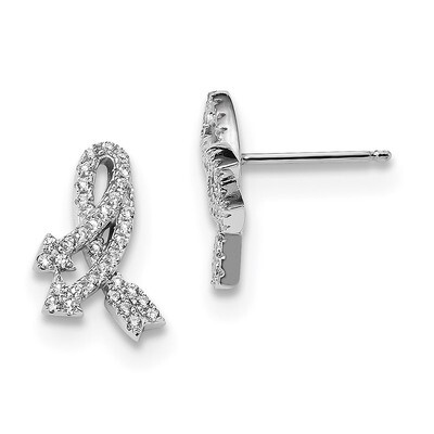 CZ Diamond Post Earrings Sterling Silver Rhodium-plated QE13469, MPN: QE13469, 191101235795