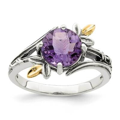 Sterling Silver with Leaves Round 1.65Am Amethyst Ring 14k Gold QTC1753, MPN: QTC1753,