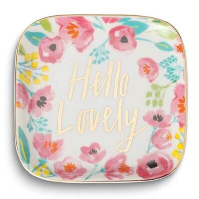 Floral HELLO LOVELY Square Ceramic Trinket Dish GM25233, MPN: GM25233, 788089166489