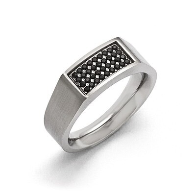 Polished and Brushed Black Synthetic Diamond Ring - Stainless Steel SR396 by Chisel, MPN: SR396, 19…