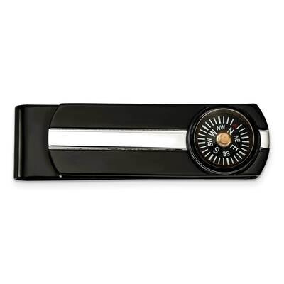 Black Ip-Plated Functional Compass Money Clip Stainless Steel Polished SRM203 by Chisel, MPN: SRM20…