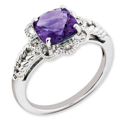 Amethyst &amp; Diamond Ring Sterling Silver QR3217AM, MPN: QR3217AM, 883957164465