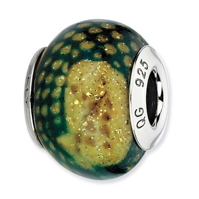 Green Python Glitter Overlay Glass Bead - Sterling Silver QRS2275, MPN: QRS2275, 883957513669