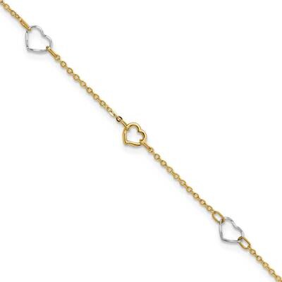 Heart 9 Inch Plus 1 Inch Extender Anklet 14k Two-Tone Gold Polished ANK314-9, MPN: ANK314-9, 883957…