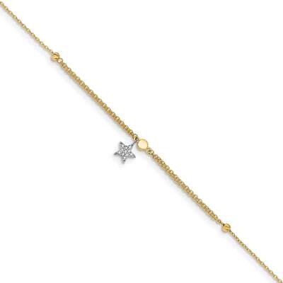 Cz and Star with 1 Inch Extension Anklet 14k Two-Tone Gold ANK295-10, MPN: ANK295-10, 191101922190
