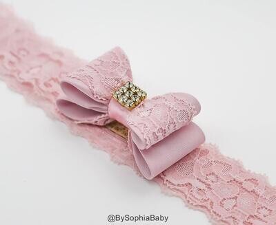 Baby Headband Light Pink Baby Headband Flower Girl Headband Pink Bow Headband Pink Baby Bow Lace He…
