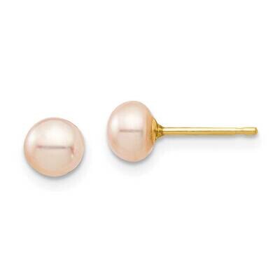 5-6mm Pink Button Freshwater Cultured Pearl Stud Post Earrings 14k Gold SE2937 by Madi K, MPN: SE29…