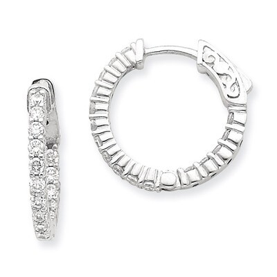 Diamond Round Hoop with Safety Clasp Earrings 14k White Gold XE1990WAA, MPN: XE1990WAA, 191101380907