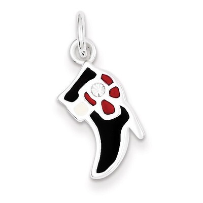 Black &amp; Red Enameled Boot Charm Sterling Silver QC6168, MPN: QC6168, 883957914831