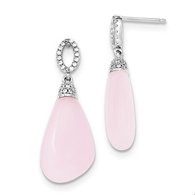 CZ &amp; Pink Glass Dangle Post Earrings Sterling Silver QE12144