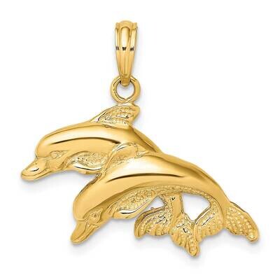 Polished Engraved Double Dolphins Charm 14k Gold 2-D K7711, MPN: K7711, 637218012800