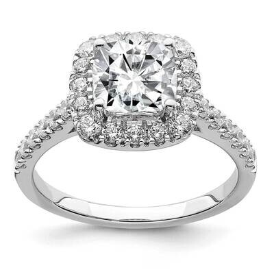 2 1/3ct. G H I True Light Cushion Halo Moissanite Engagement Ring 14k White Gold RM6801-230-WMT, MP…