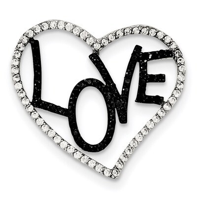 Black &amp; White CZ Diamond Love in Heart Chain Slide Sterling Silver Polished QP4459, MPN: QP4459, 19…