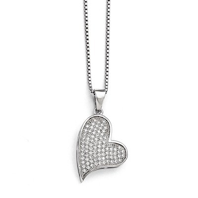 Heart Necklace Sterling Silver &amp; Cubic Zirconia QMP340-18, MPN: QMP340-18, 886774559308