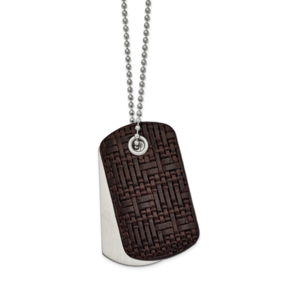 Brown Woven Leather 22 Inch Dog Tag Necklace Stainless Steel Brushed SRN2678-22 by Chisel, MPN: SRN…