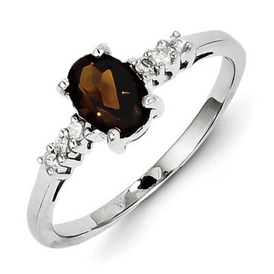 Smokey Quartz &amp; Diamond Ring Sterling Silver Rhodium QDX659, MPN: QDX659, 883957479842