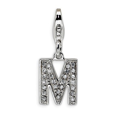 Letter M Charm Sterling Silver Synthetic Diamond QCC105M by Amore La Vita, MPN: QCC105M, 8839573303…