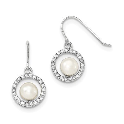 7-8mm White Freshwater Cultured Pearl CZ Diamond Dangle Earrings Sterling Silver QE12769, MPN: QE12…