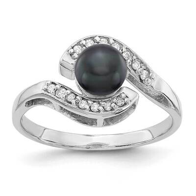 5.5mm Black Fw Cultured Pearl Aa Diamond Ring 14k White Gold Y4387BP/AA, MPN: Y4387BP_AA, 883957098…