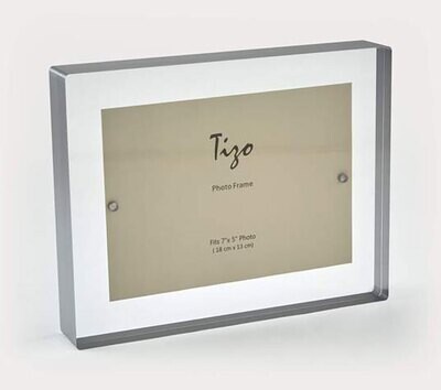 Tizo Acrylic Lucite Photo Picture Frame Silver Border Block 4 x 6 Inch HA134SL46, MPN: HA134SL46,