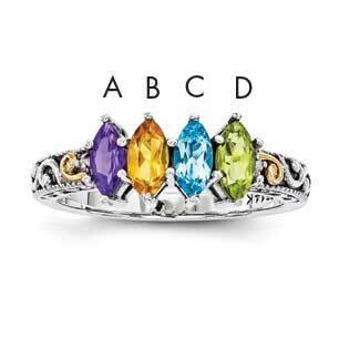 Four-Stone and Diamond Mother&#39;s Ring Sterling Silver &amp; 14k Gold QMR22/4SY-5, MPN: QMR22_4--6,