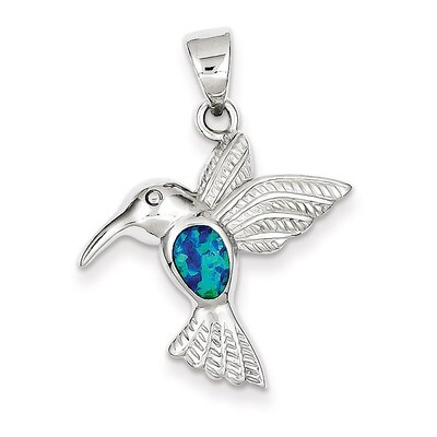 Blue Inlay Created Opal Hummingbird Pendant Sterling Silver QC7684, MPN: QC7684, 883957140193