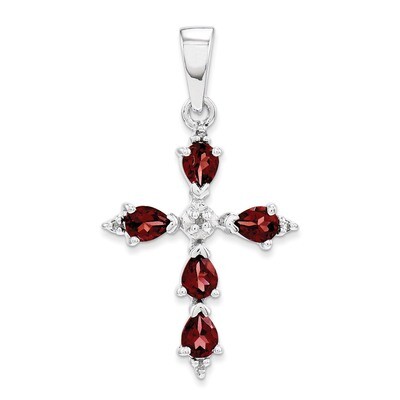 Pear Garnet Cross Pendant Sterling Silver Rhodium QDX610, MPN: QDX610, 883957459851