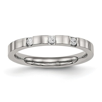 3 Stone CZ Diamond 2.50mm Band Stainless Steel Polished SR515, MPN: SR515, 191101553684