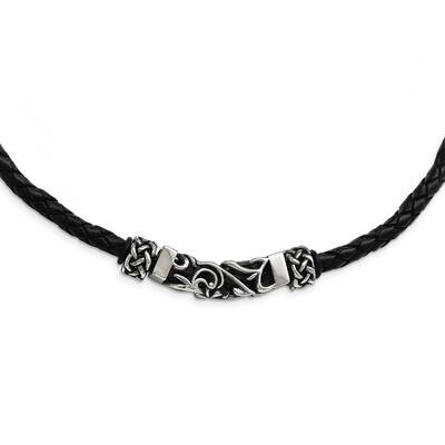 Black Leather Antiqued Beads Necklace Stainless Steel SRN1575-19.75 by Chisel, MPN: SRN1575-19.75, …