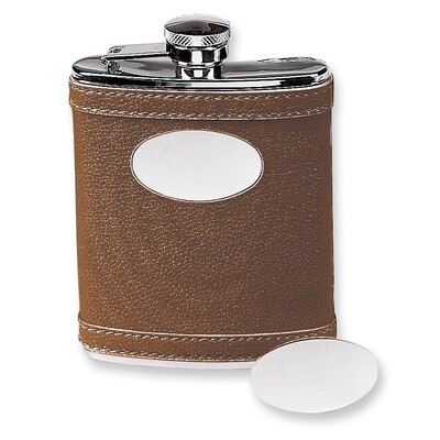 6 oz. Stainless Steel Faux Leather Brown Flask GM684, MPN: GM684, 47105210330