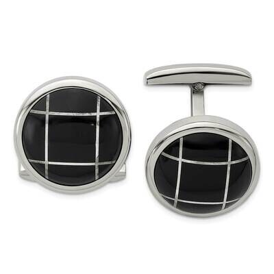 Black Semi-Precious Stone Round Cufflinks Stainless Steel Polished SRC328, MPN: SRC328, 886774622071