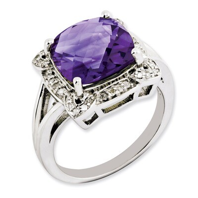 Amethyst &amp; Diamond Ring Sterling Silver QR3317AM, MPN: QR3317AM, 883957364155