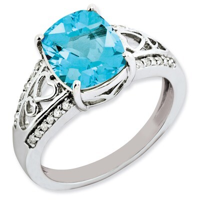 Light Swiss Blue Topaz Ring Sterling Silver Diamond QR3059LSBT, MPN: QR3059LSBT, 883957167497