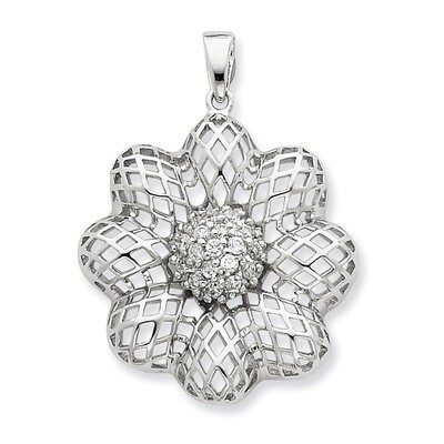 Puffed Wire Flower with Center CZ Pendant Sterling Silver QP1773