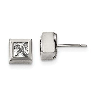 Square CZ Post Earrings Stainless Steel Polished SRE1007 by Chisel, MPN: SRE1007, 191101010248