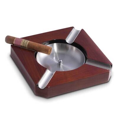 Lacquered Walnut Wood 4-Cigar Ashtray with Stainless Steel Center GM21565, MPN: GM21565, 7971405831…