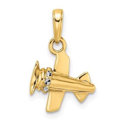 3D Diamond-Cut Airplane Pendant 14k Gold with White Rhodium M2928, MPN: M2928,