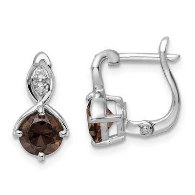 1.85T.W. Smoky Quartz White Topaz Hinged Earrings Sterling Silver Rhodium-Plated QE16642SQ, MPN: QE…