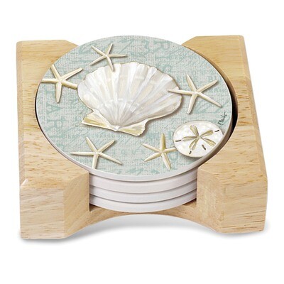 Linen Shells Set of Four Coasters with Holder GM18160, MPN: GM18160, 73143852201