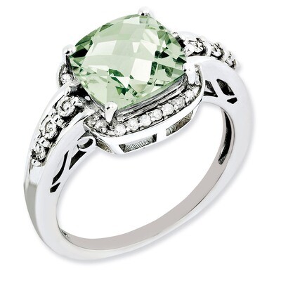 Green Quartz Ring Sterling Silver Diamond QR3040AG, MPN: QR3040AG, 883957361376