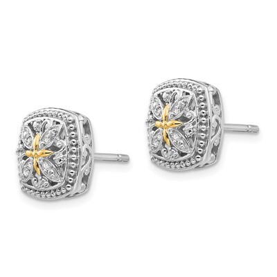Diamond Post Earrings Sterling Silver &amp; 14k Gold QTC1172, MPN: QTC1172, 886774377629