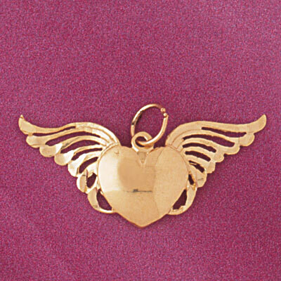 Dazzlers Jewelry Flying Heart Pendant Necklace Charm Bracelet in Yellow, White or Rose Gold 3897, M…
