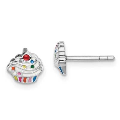 Childs Enameled Cupcake Post Earrings Sterling Silver Rhodium-plated QE14333, MPN: QE14333, 8839579…