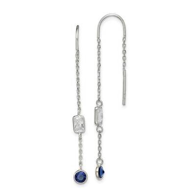 Blue &amp; Clear Threader Earrings Sterling Silver CZ Diamond QE14801, MPN: QE14801, 883957948386